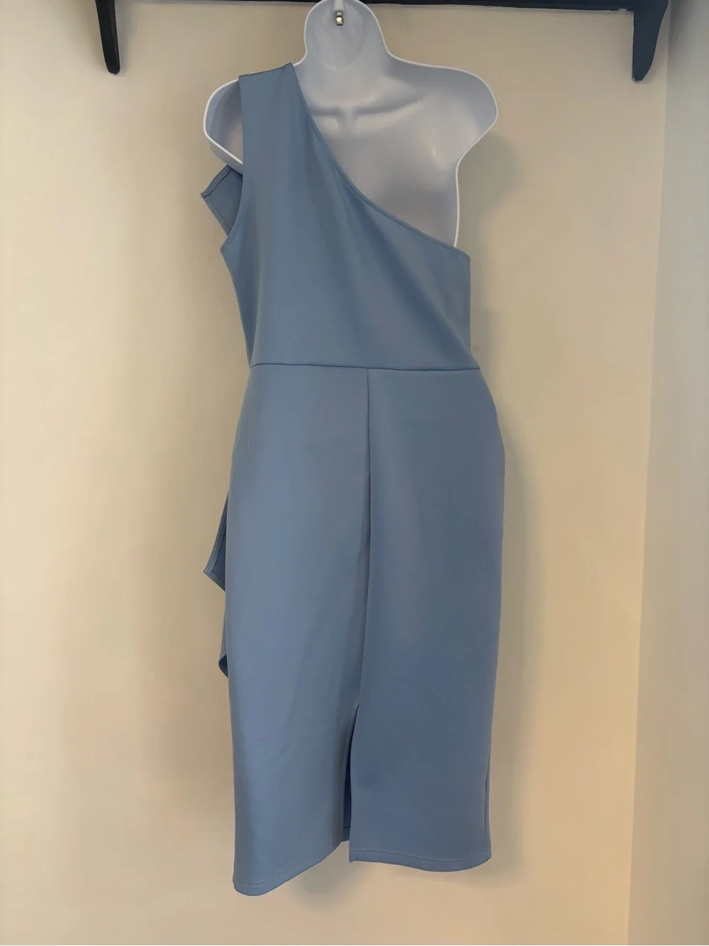 One-Shoulder Light Blue Pleated Cocktail Dress